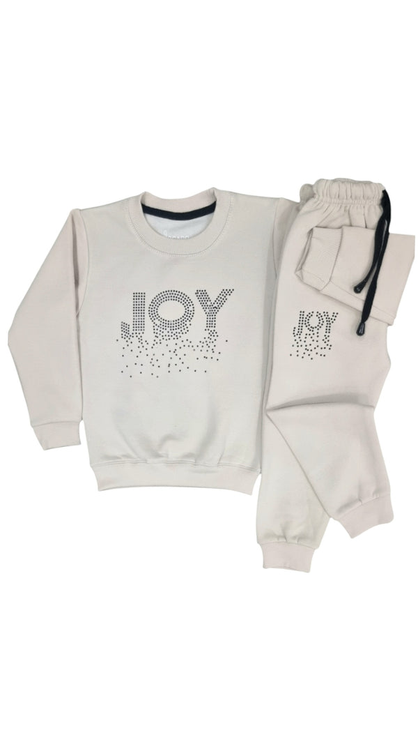 Beige Joy Embellished Fleece Tracksuit