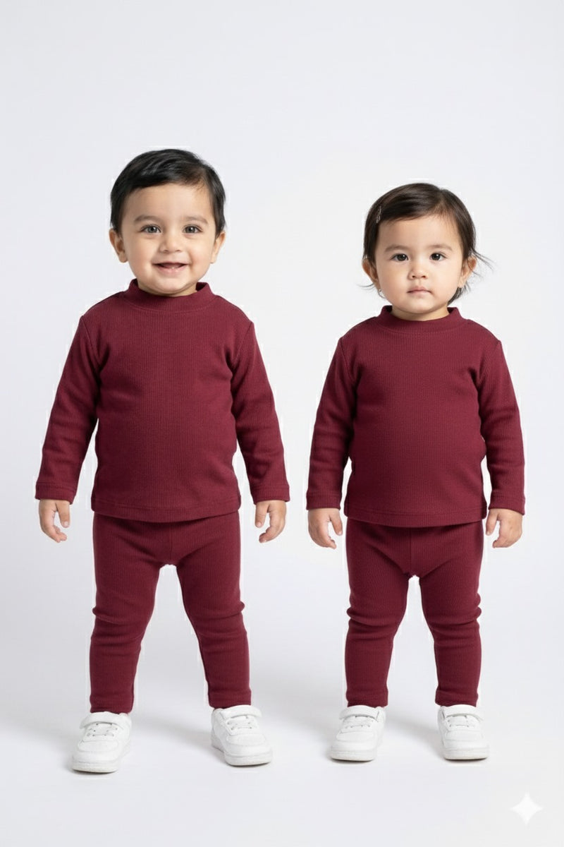 Mehroon Waffle Knit Sweat Set Infant