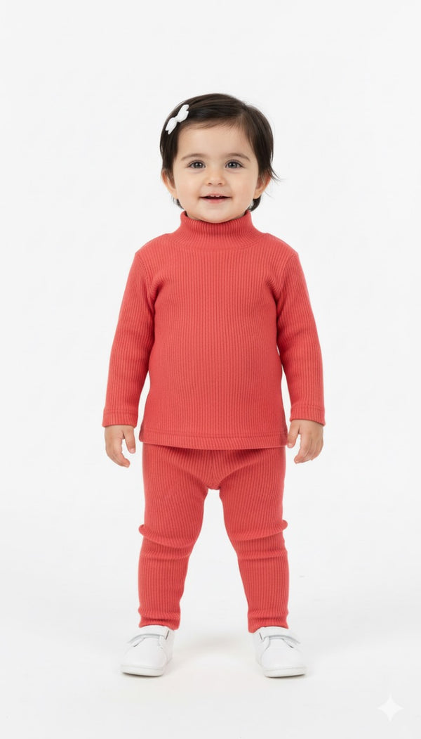 Red Ribbed Inner Mock Neck Set Infant
