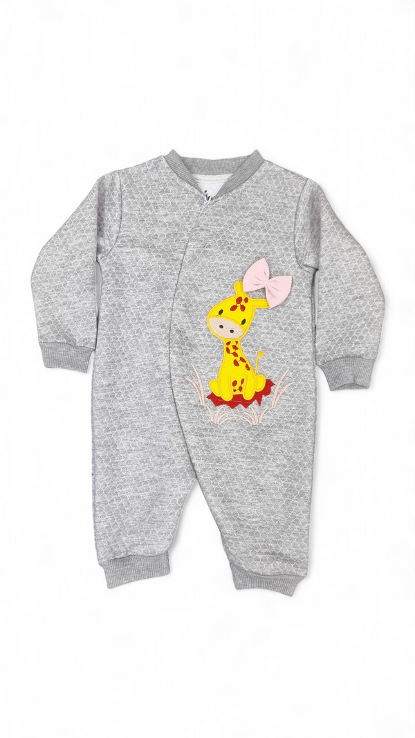 Giraffe Themed Quilted Embossed Grey Romper