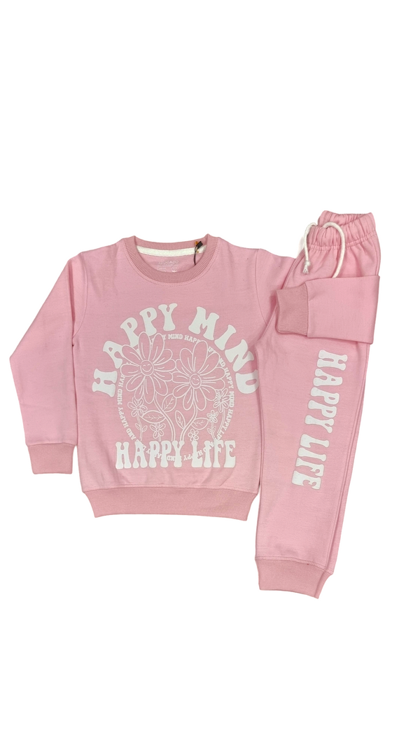 Happy Life Pink Fleece Sweatshirt & Trouser