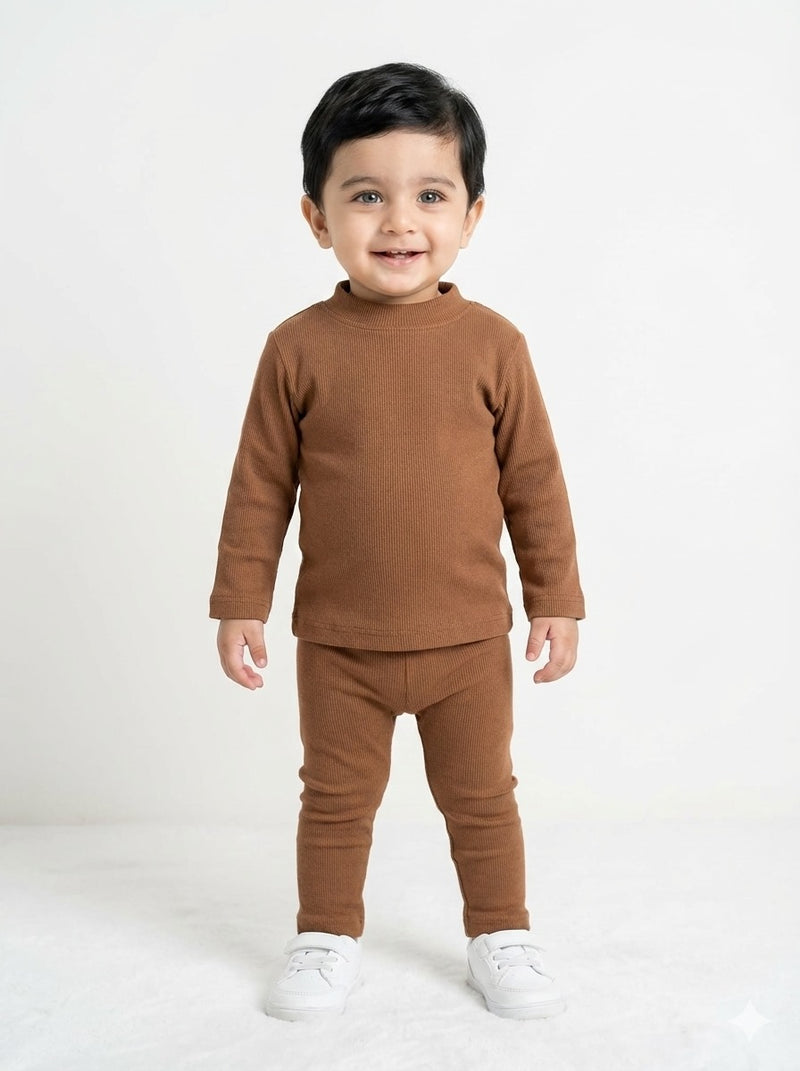 Dark Brown Waffle Knit Sweat Set Infant