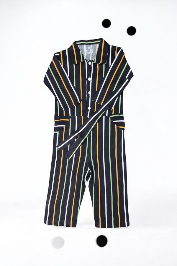 Striped Long Sleeve Black Jumpsuit