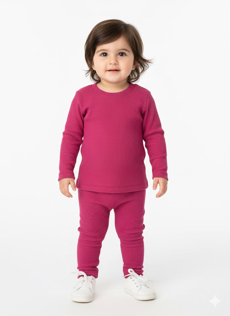 Dark Pink Waffle Knit Sweat Set Infant