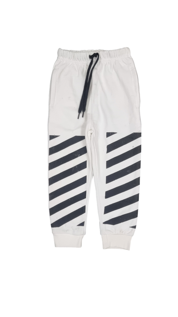 White With Black Diagonal Stripe Design Fleece Trouser