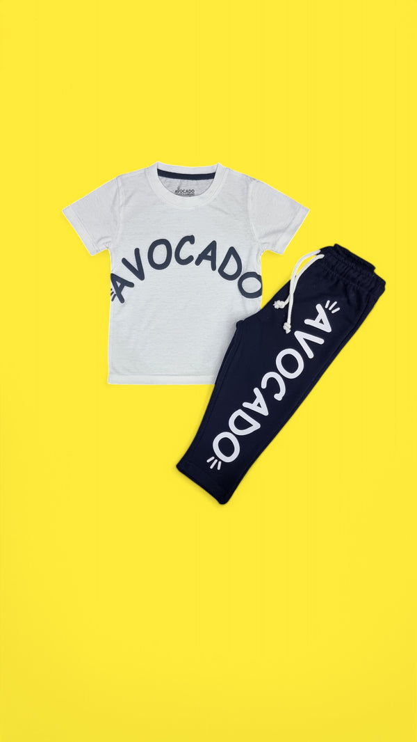 Navy Avocado Printed Tee & Terry Trouser