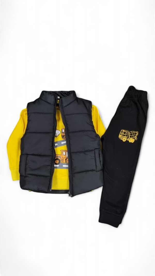 Black Jacket &  Little Builder Fleece Sweatshirt Trouser 3pcs