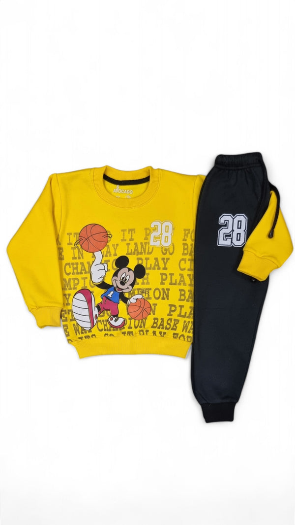 28 Mickey Yellow Fleece Sweatshirt & Black Trouser