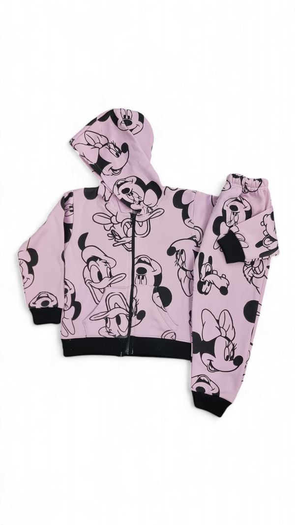 Minnie Mouse & Goofy Black Ribbed Hoodie & Trouser