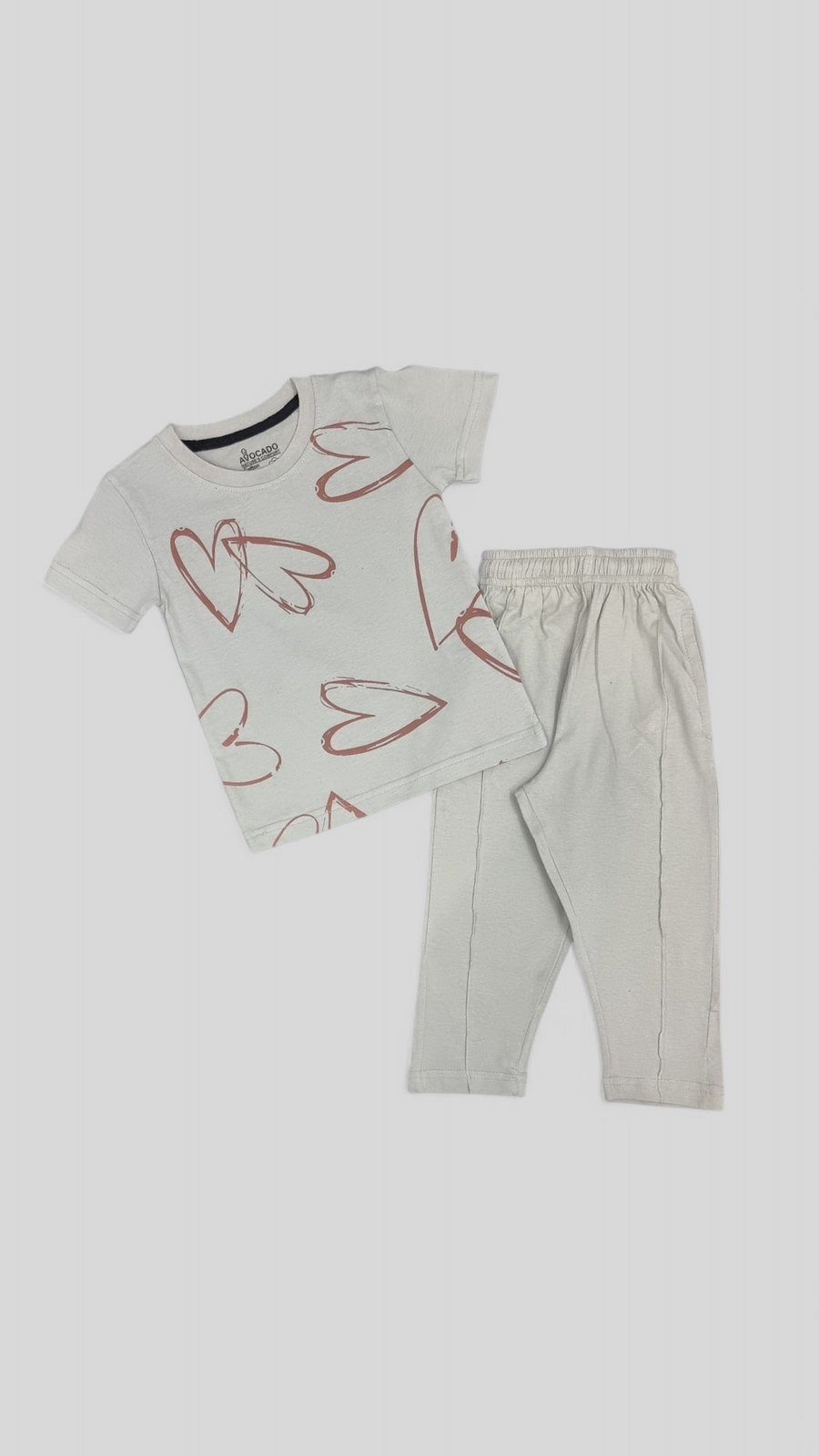 Brown Love Heart Pista Green Tee & Trouser
