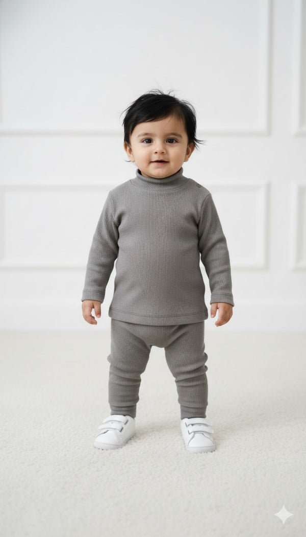Ash Grey Ribbed Inner Mock Neck Set