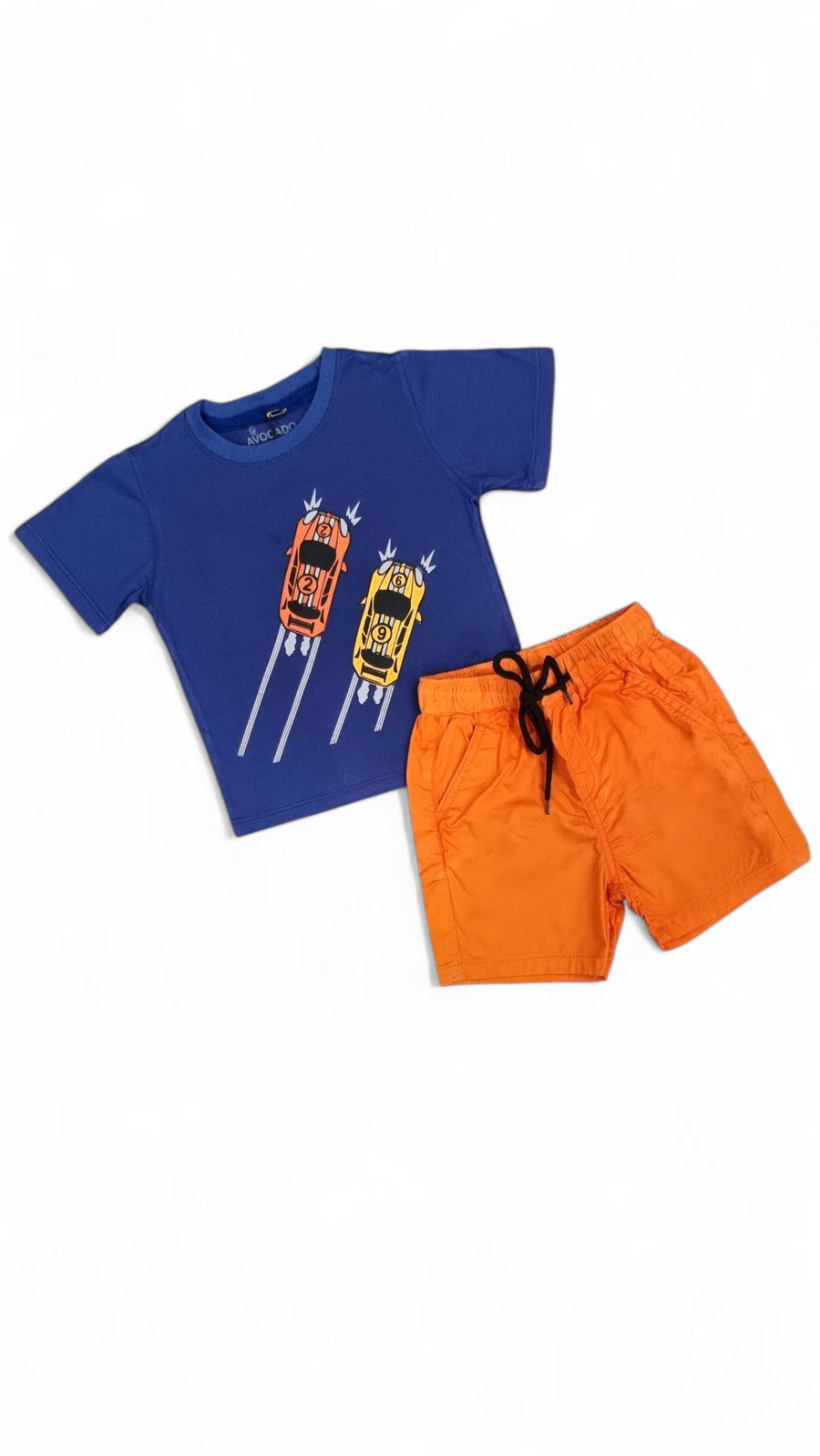 Boys Racing Cars Graphic Tee & Orange Cotton Jeans shorts