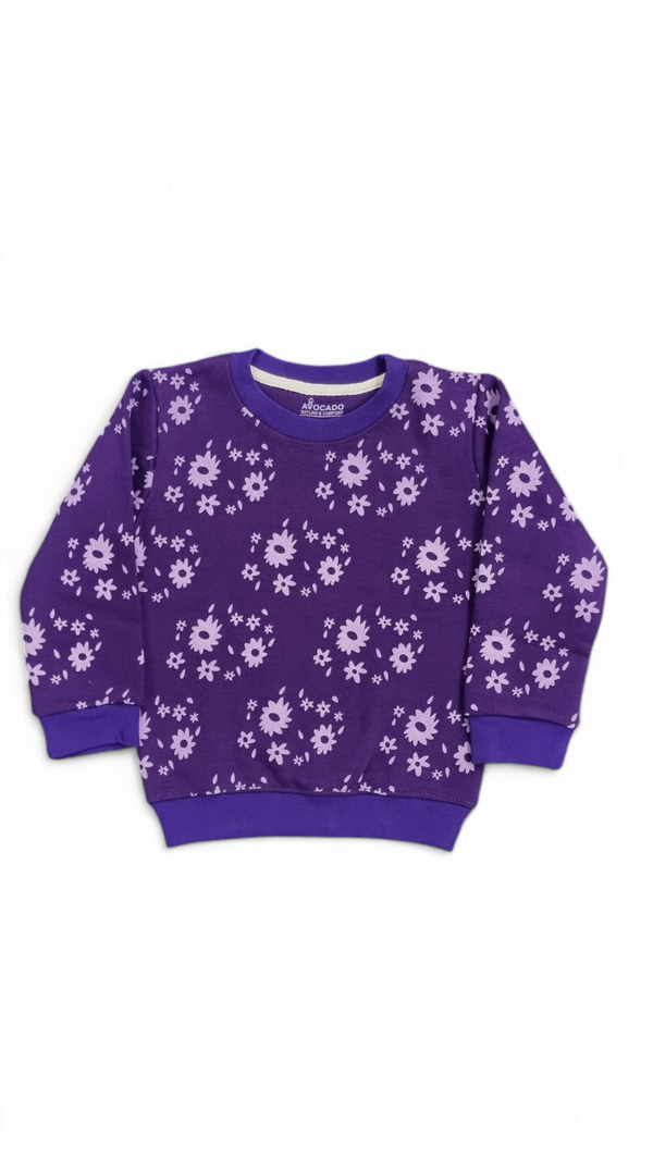 Vibrant Purple Floral Cotton Fleece Sweatshirt