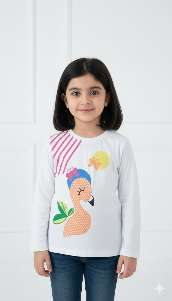 Girls Flamingo Graphic Long Sleeve Tee