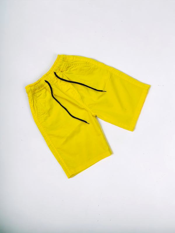 Yellow Cotton Jeans Shorts
