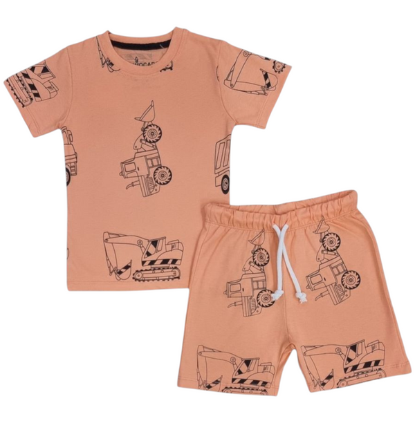 Digger Fun Printed Peach Tee & Short