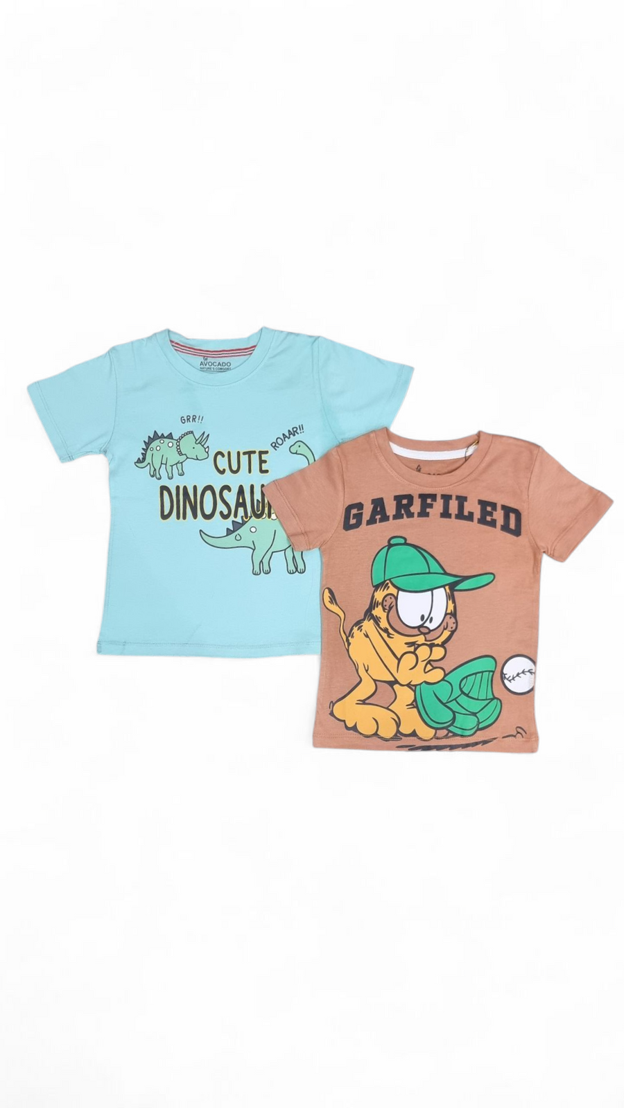 Garffiled Basball Tee & Cute Dainasour Tee ( Pack Of 2 )