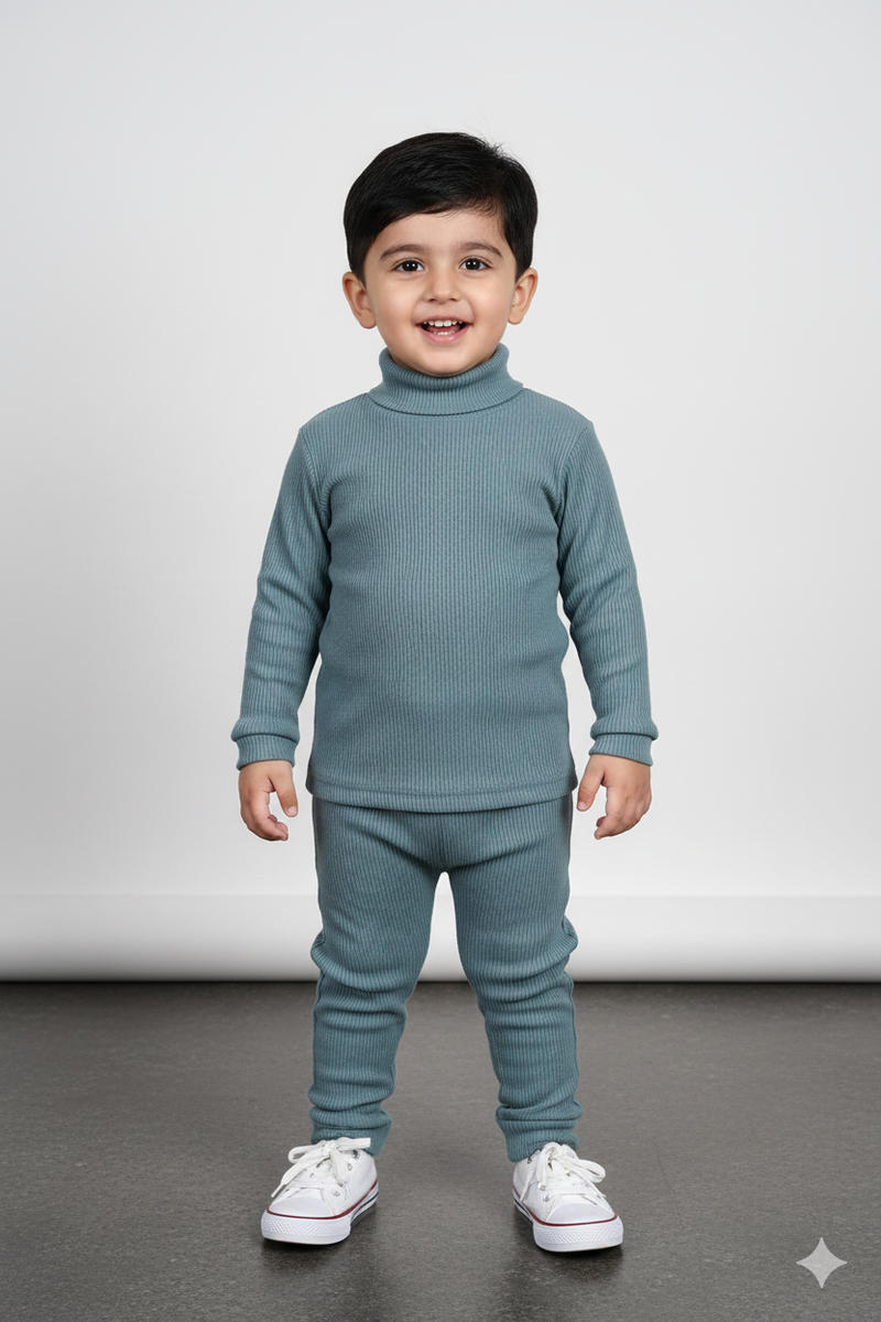 Light Ferozi Ribbed Mock Neck Set Infant