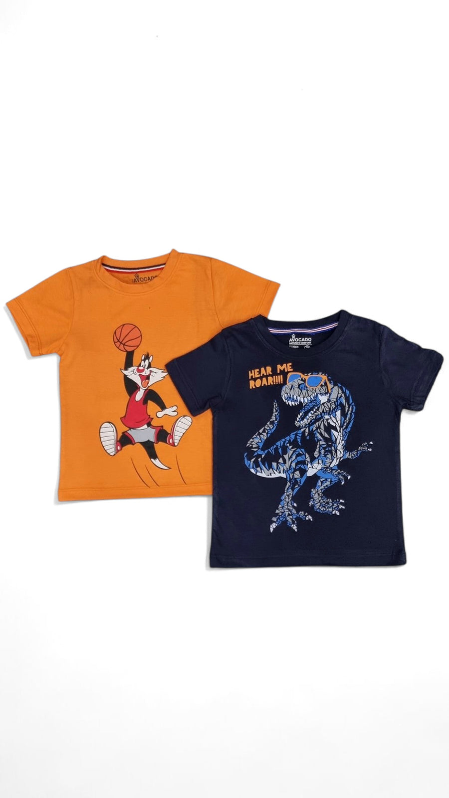 Sylvester In Action & Rooar Time Navy Sleeves Tee (Pack of 2)