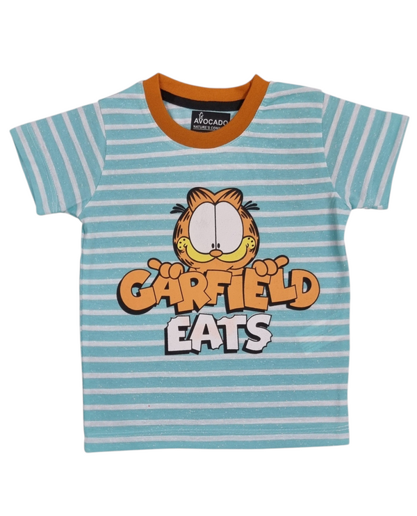 Garfield Eats Sky Blue Striped Tee
