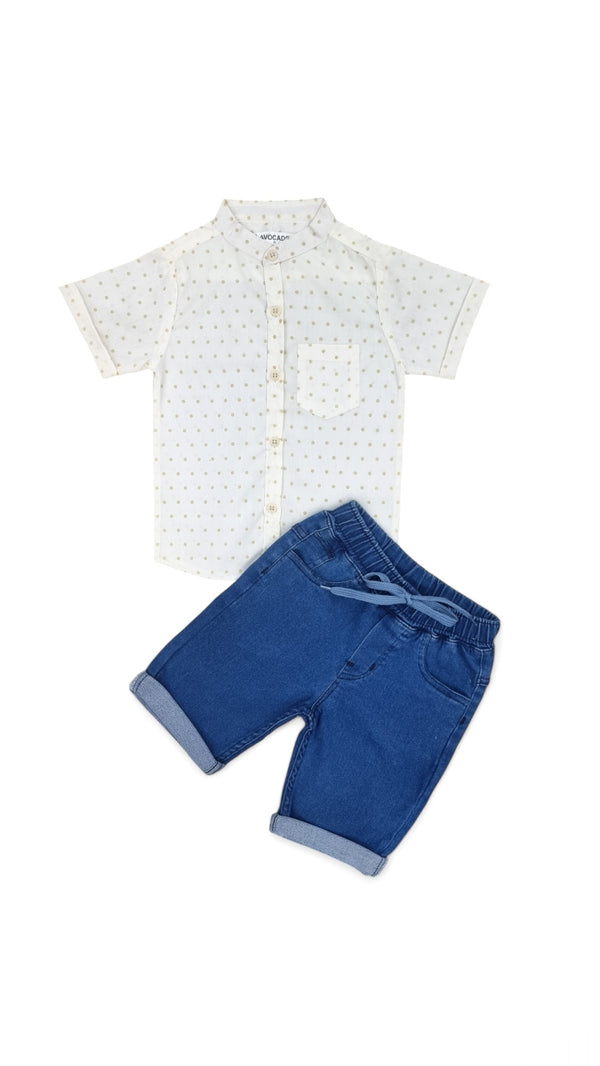 Dotted White Shirt & Dark Blue Short