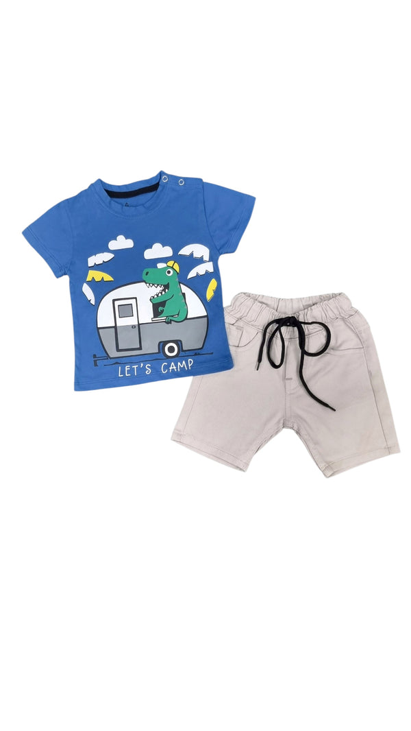Let's Camp Tee & Off White Cotton Shorts Infant