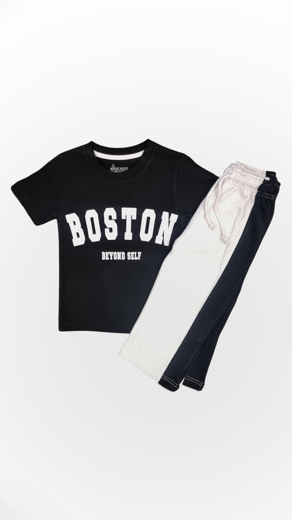 Boston Tee & Black Panel Straight Terry Trouser