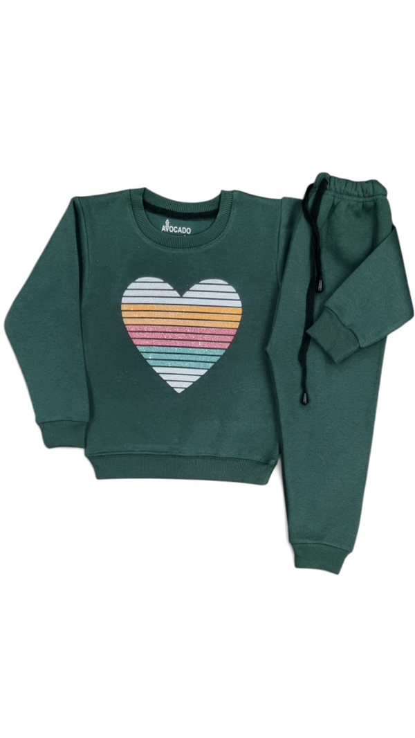 Heart Rainbow Striped Fleece Sweatshirt & Trouser