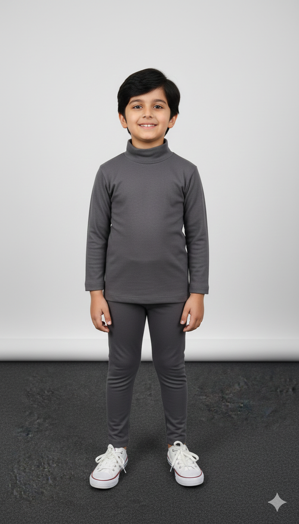 Charcoal Grey Soft Cotton Mock Neck Set