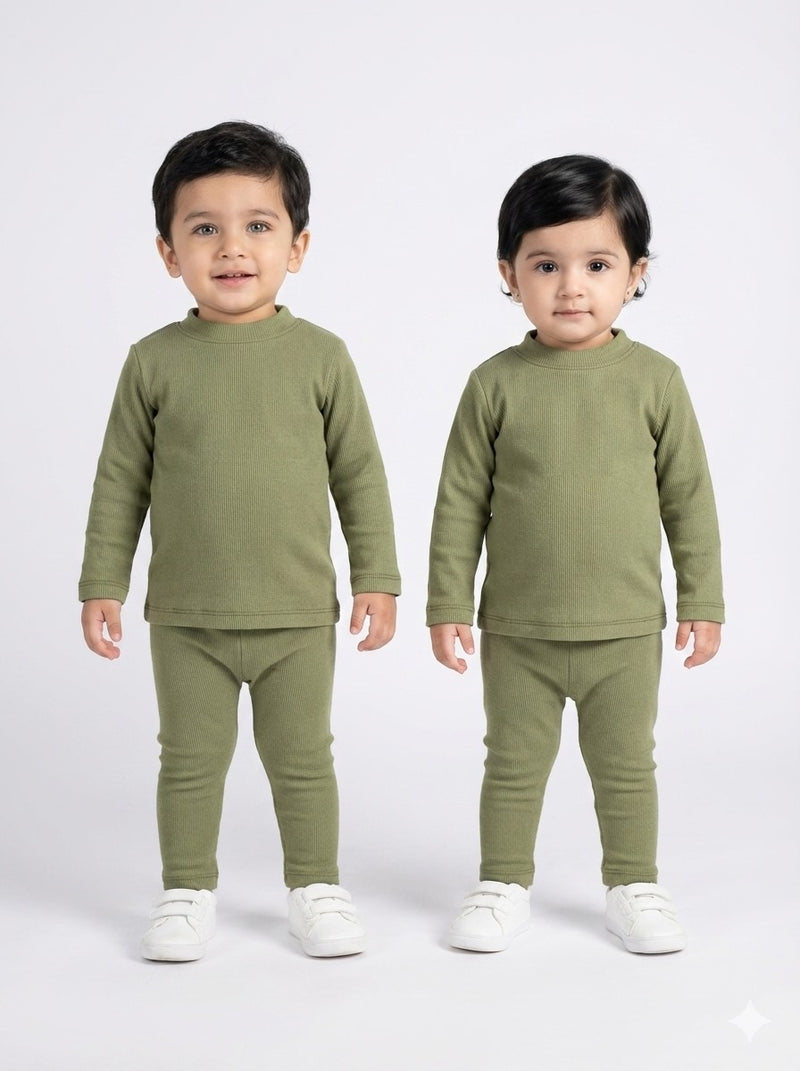 Olive Green Waffle Knit Sweat Set Infant