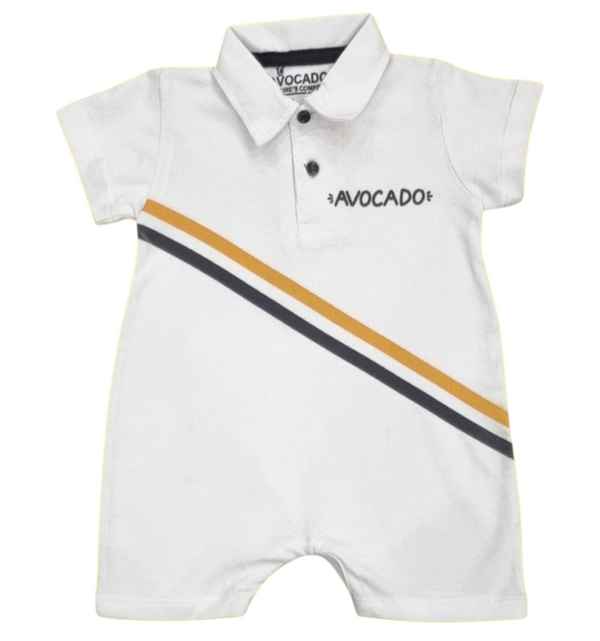 Striped White Avocado Polo Romper