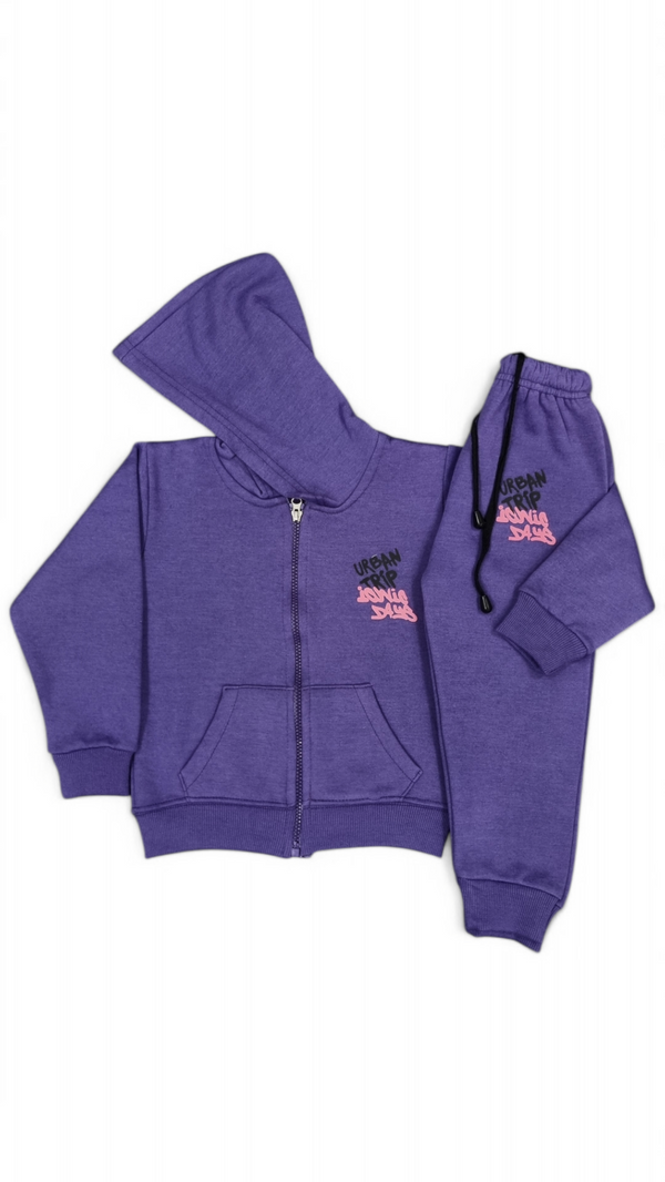 Urban Trip Fleece Purple Zip Up Fleece Hoodie & Trouser