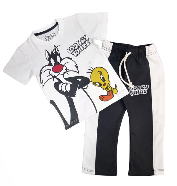 Looney Tunes Printed Tee & White Panel Trouser