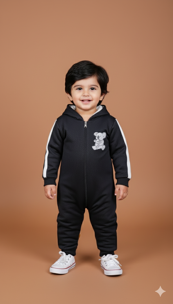 Koala Patch Fur Hoodie Romper