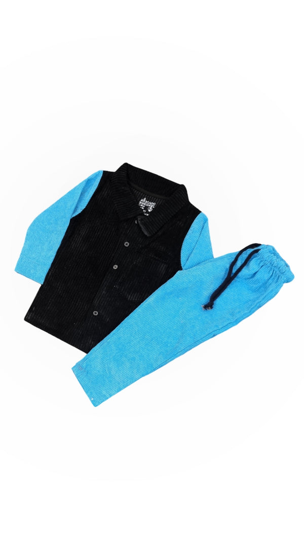 Stylish Blue & Black Corduroy Outfit