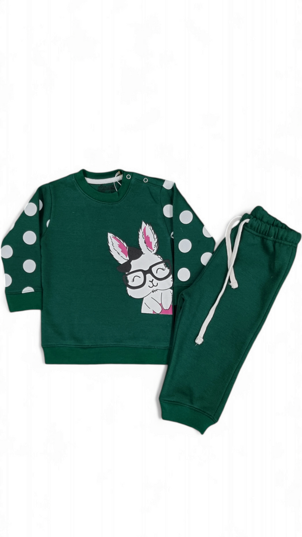 Cute Rabbit With Glasses Fleece Sweatshirt & Trouser