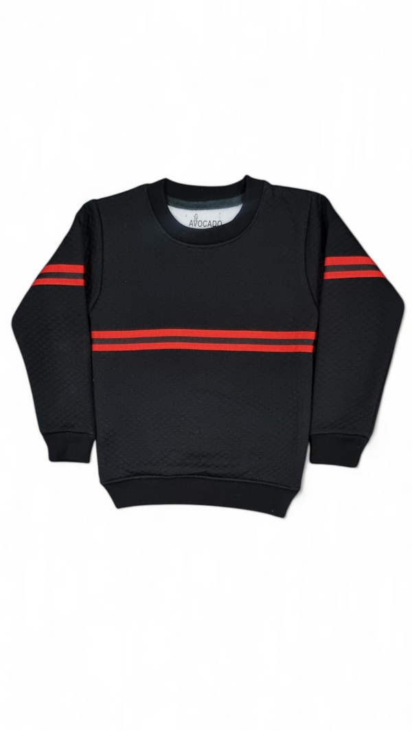 Black Red Striped Embossed Fleece Sweatshirt