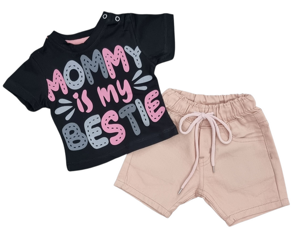 Mommy Is MY Bestie  Tee & Peach Cotton Short Infant