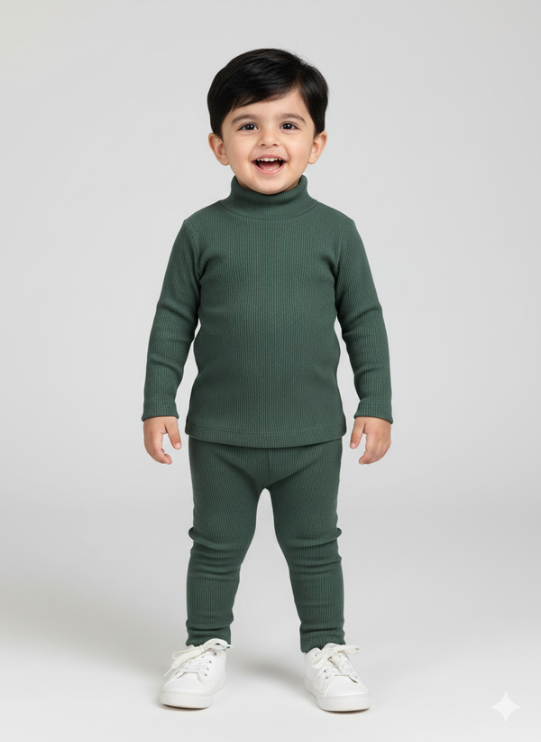 Hunter Green Ribbed Inner Mock Neck Set Infant
