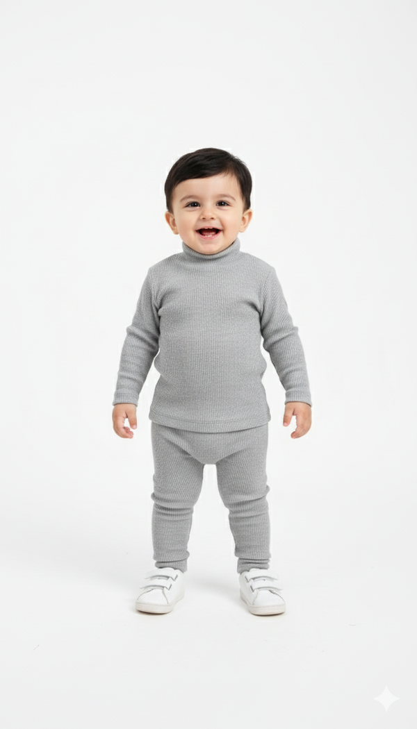 Light Gray Ribbed Mock Neck Set Infant