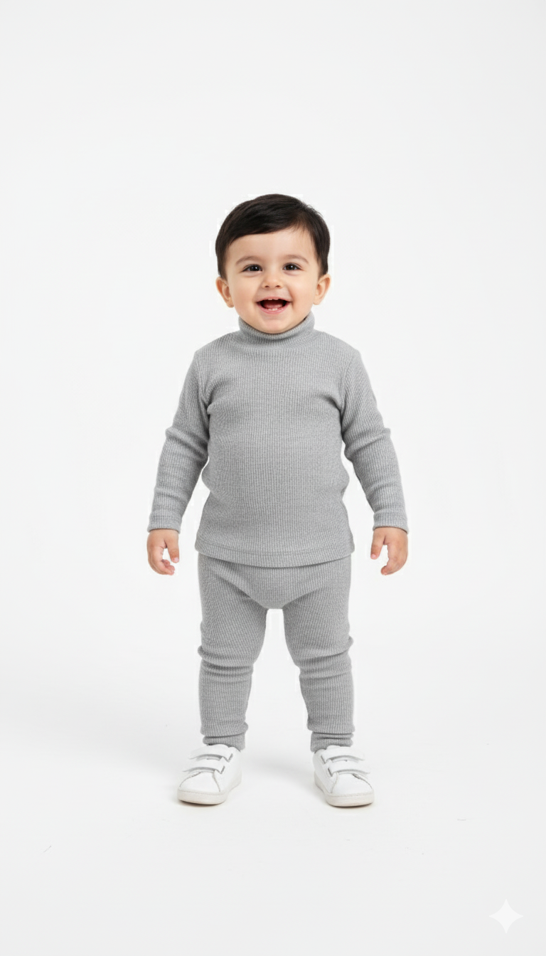 Light Gray Ribbed Mock Neck Set Infant