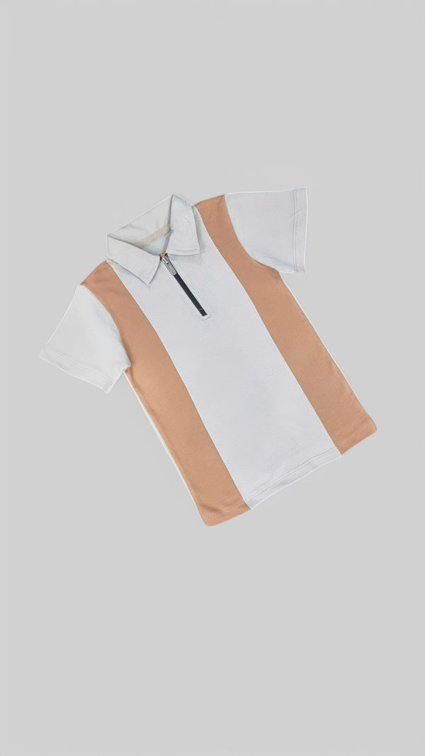 Modern Colorblock Polo T-Shirt with Zipper