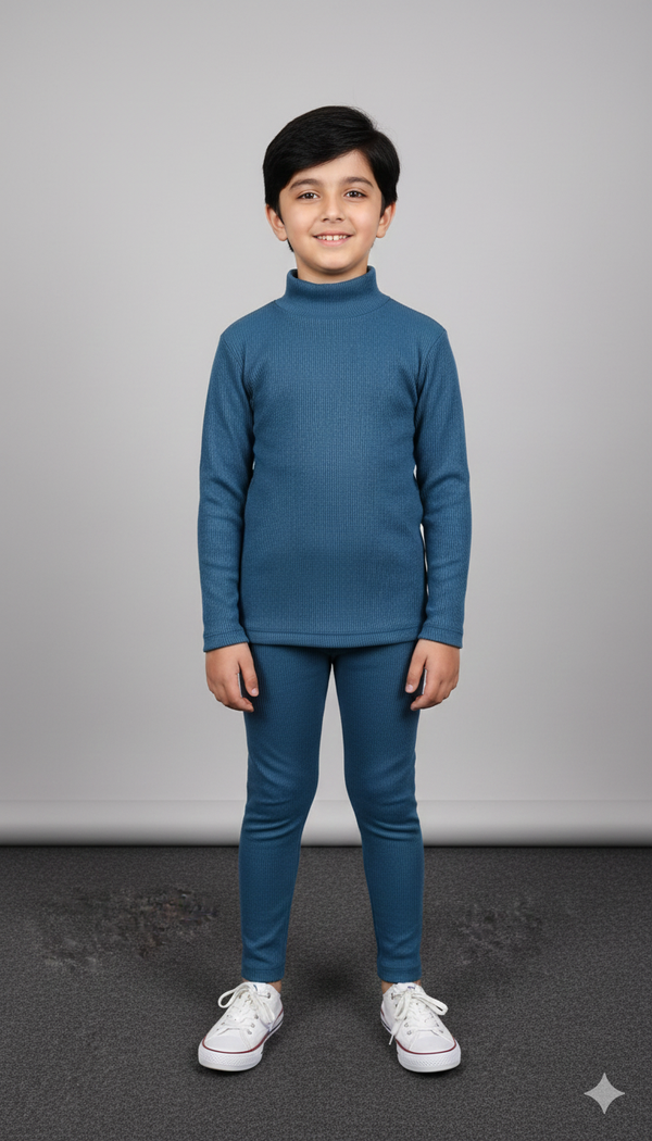 Teal Blue Ribbed Mock Neck Set