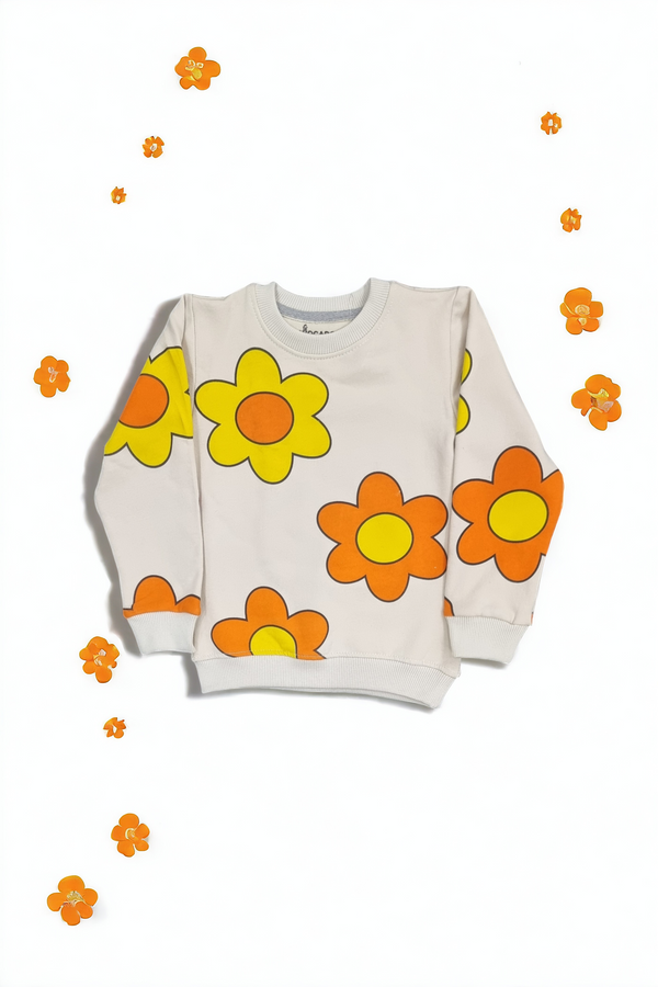 Playful Daisy Print Fleece Sweatshirt