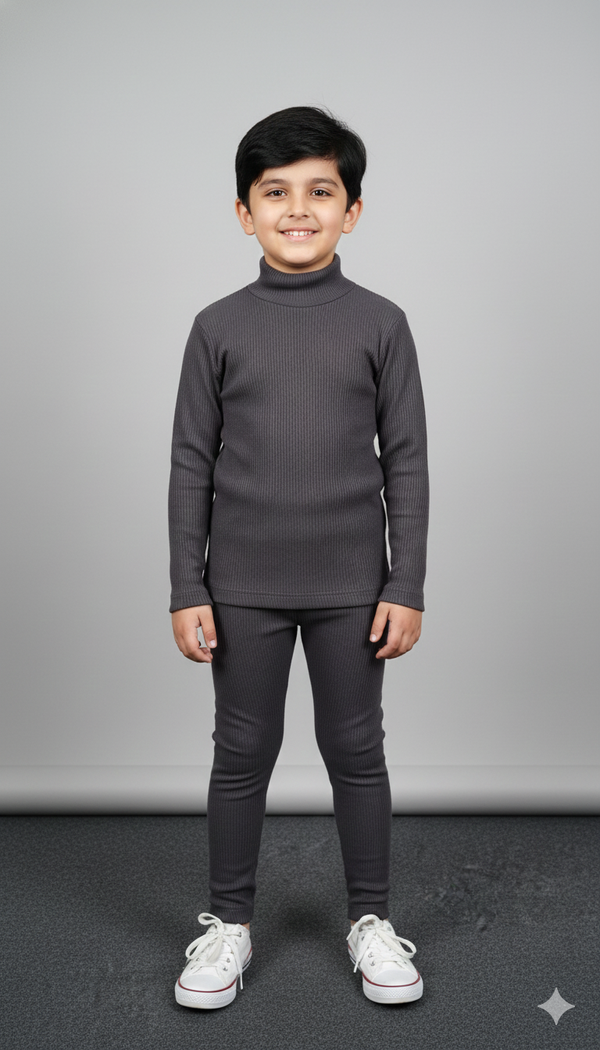 Grey Soft Cotton Mock Neck Set