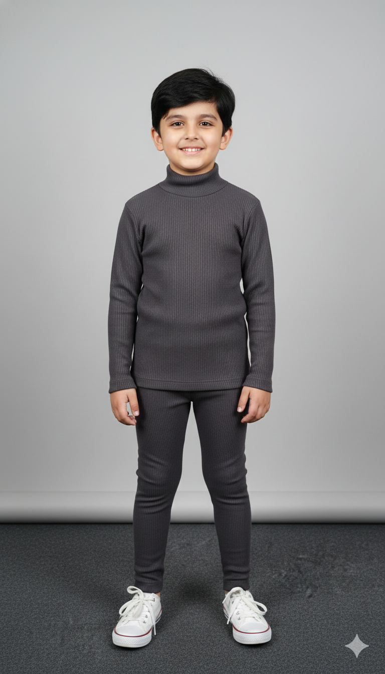 Grey Soft Cotton Mock Neck Set