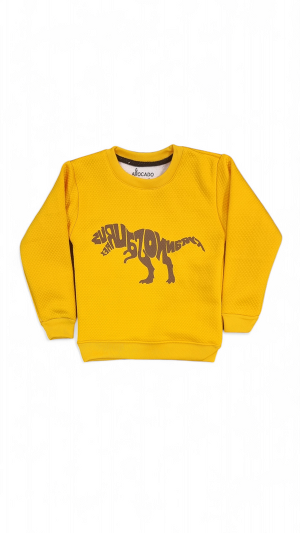 Yellow Dino Graphic Embossed Fleece Sweatshirt