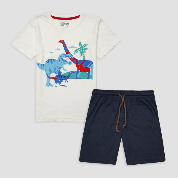 Dino Explorer White Tee & Navy Shorts
