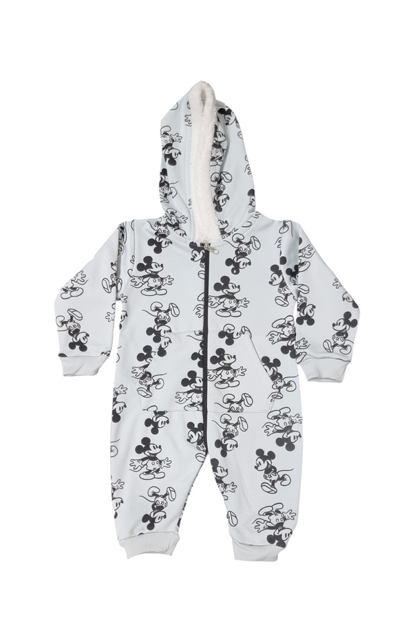 Mickey Mouse All Over Zip Up Fur Hoodie Winter Romper