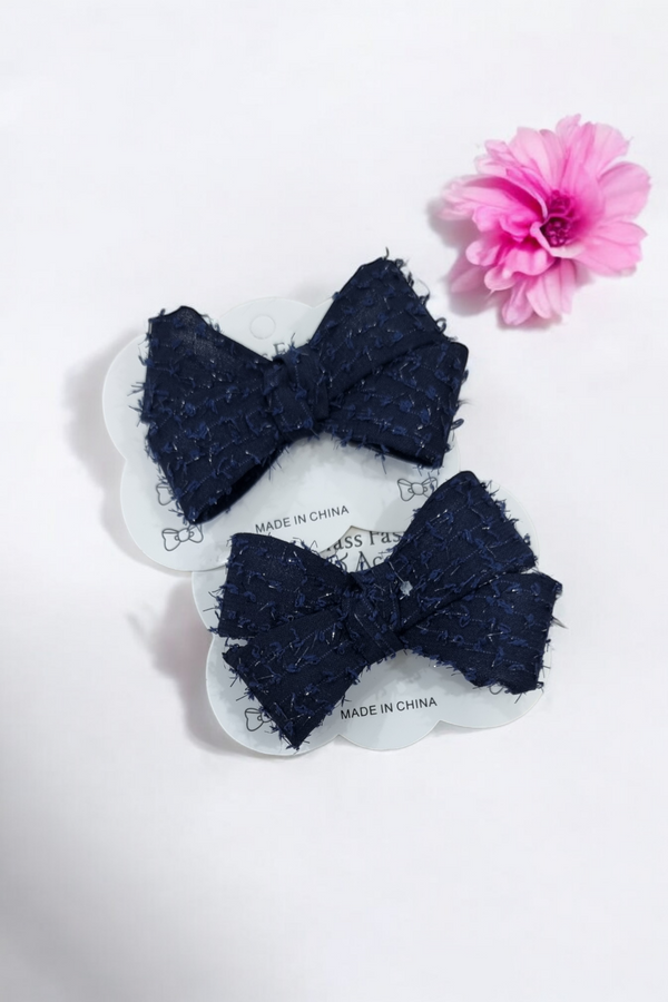 Navy Blue Lace Ribbon Bow Hair Clip Pair